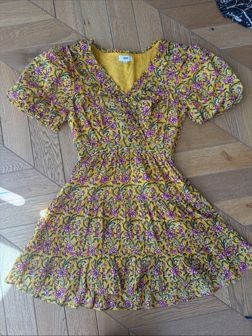 Rahi Yellow Floral V-Neck Mini Dress